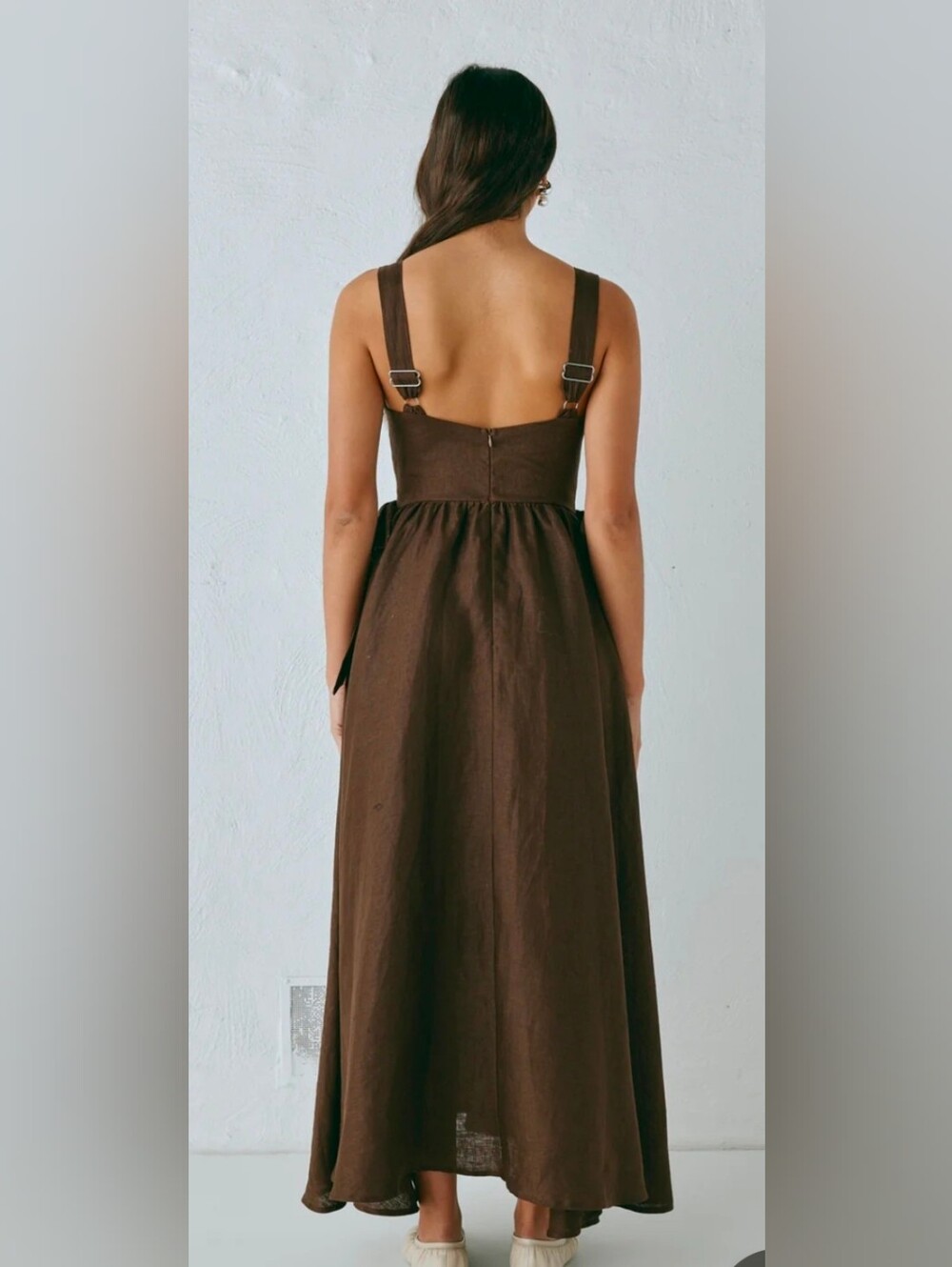 Vrg Grl Daphne Linen Midi Dress Chocolate Size AU Size 12/ US Size 8 - Picture 2 of 11